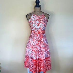 Eliza J Orange Floral Halter Midi Dress